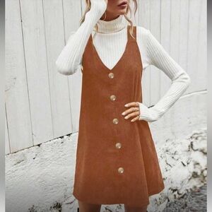 Brown Button-Down Pinafore Dress